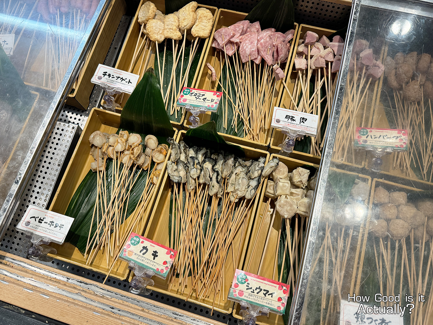 Kushiya Monogatari Buffet Lineup featuring Seafood, Ham, and Nuggets