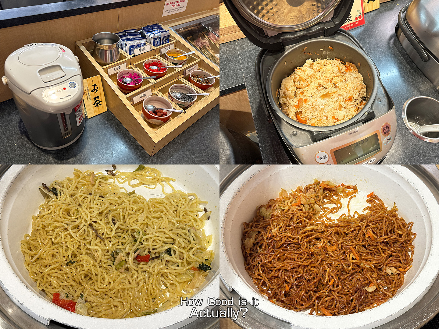 Kushiya Monogatari Buffet Lineup featuring Rice and Noodle Dishes