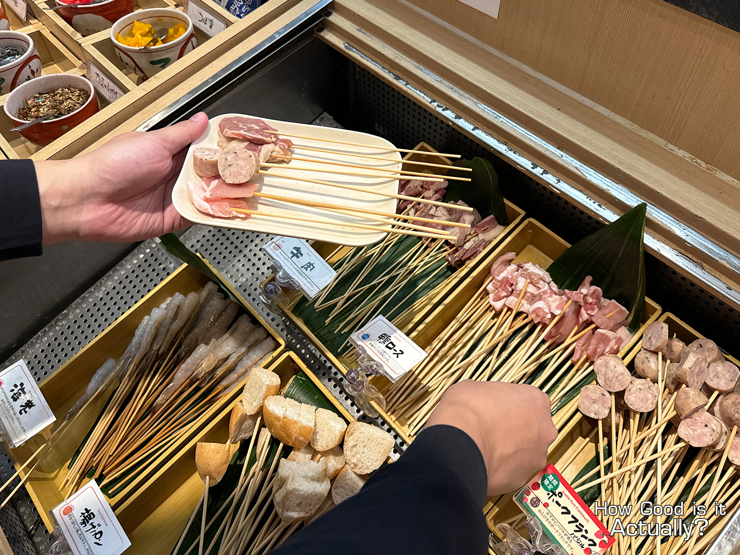 Kushiya Monogatari Grabbing Kushikatsu Ingredients from the Buffet Station