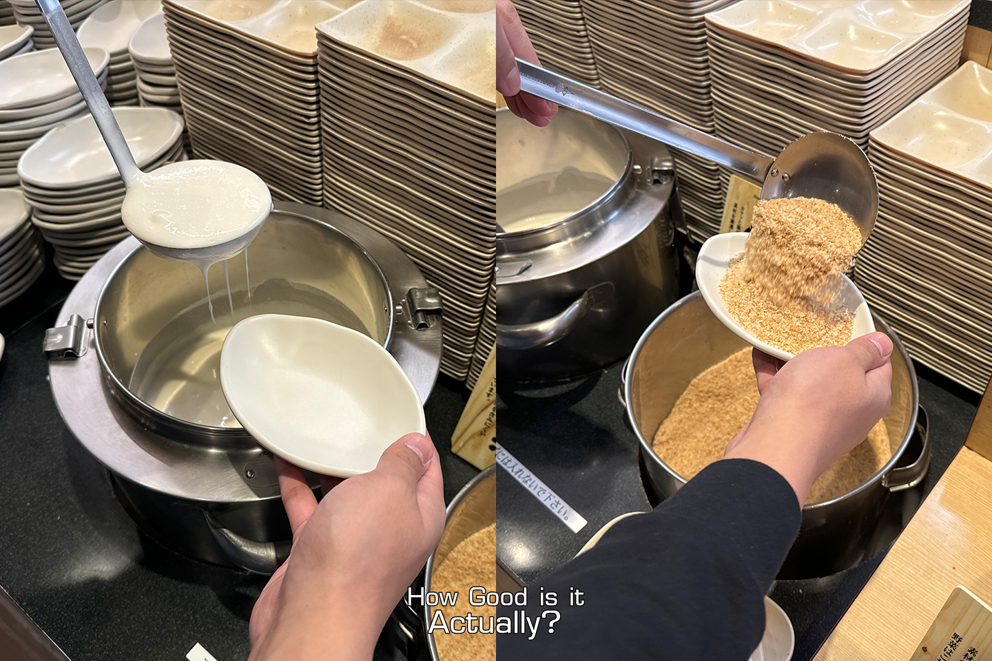 Kushiya Monogatari Grabbing Batter and Breadcrumbs from the Buffet Lineup