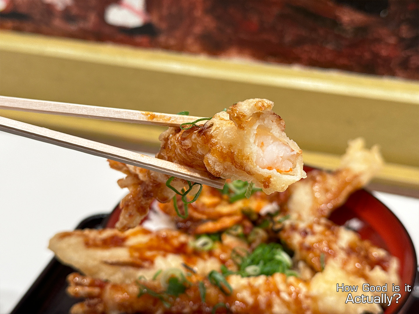 Tempura no Yama Closeup of Cross-Section of Shrimp Tempura