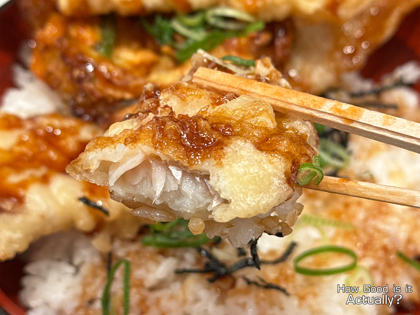 Tempura no Yama Closeup of Cross Section of Kisu Tempura