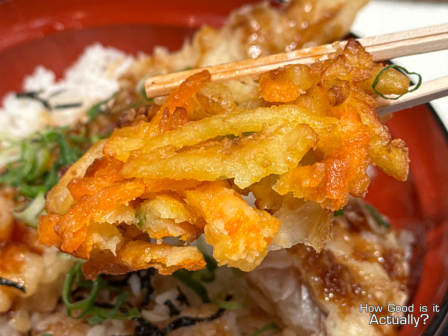 Tempura no Yama Closeup of Cross-Section of Kakiage Tempura